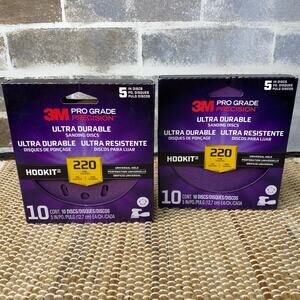 NEW 2 pks of 10 Pro Grade 3M 5" Precision Sanding Discs 220 Fine Universal Hole